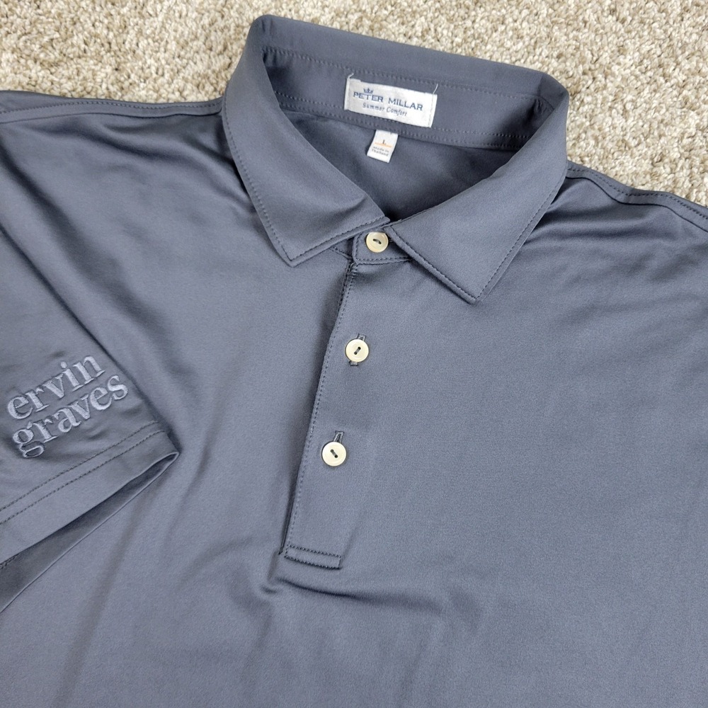 Peter Millar Summer Comfort Mens Large Solid Gray Performance Stretch Golf Polo